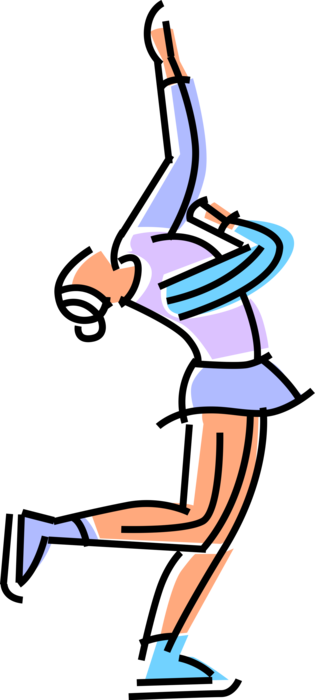 Vector Illustration of Figure Skater Performs Routine Skating on Ice in Competition