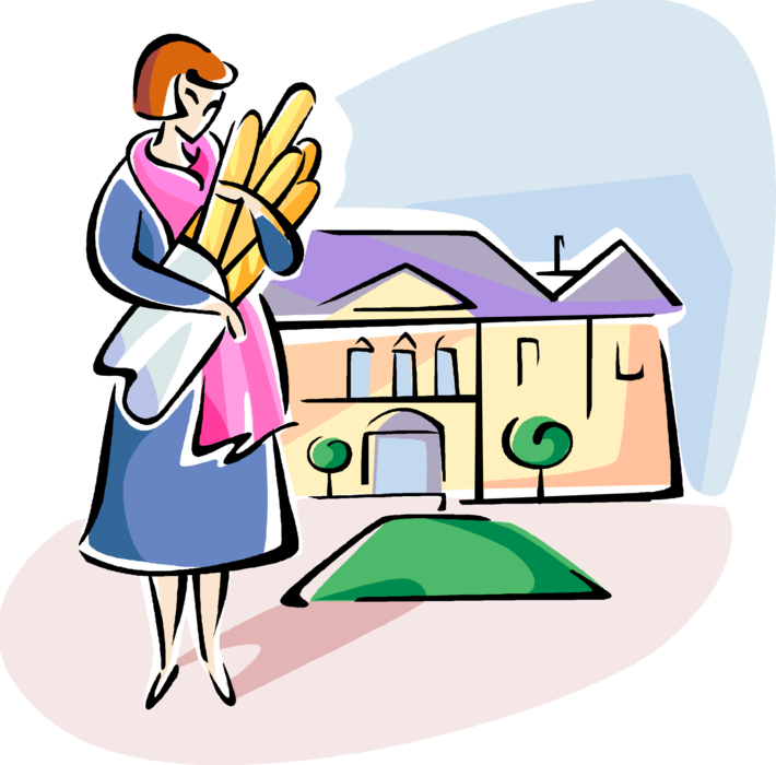 Vector Illustration of Woman Carrying Baguettes
