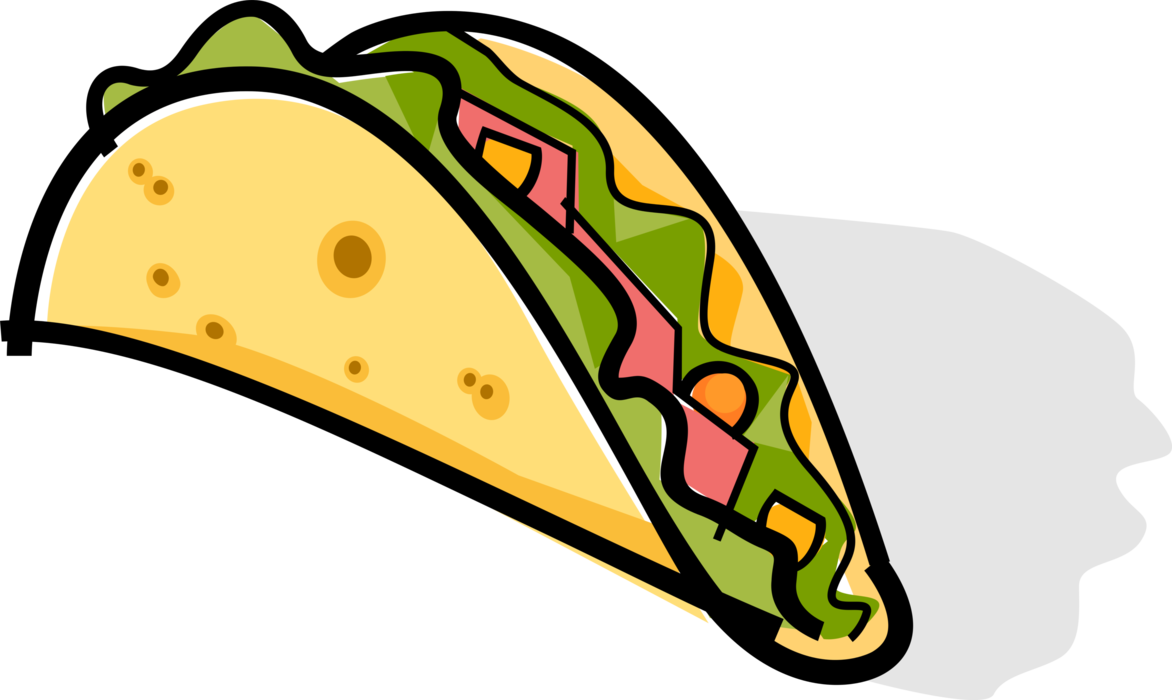 Vector Illustration of Mexican Cuisine Taco Corn or Wheat Tortilla with Beef, Pork, Chicken, and Cheese