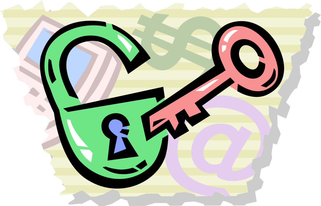 Vector Illustration of Padlock Lock Mechanical Fastening Device with Security Key