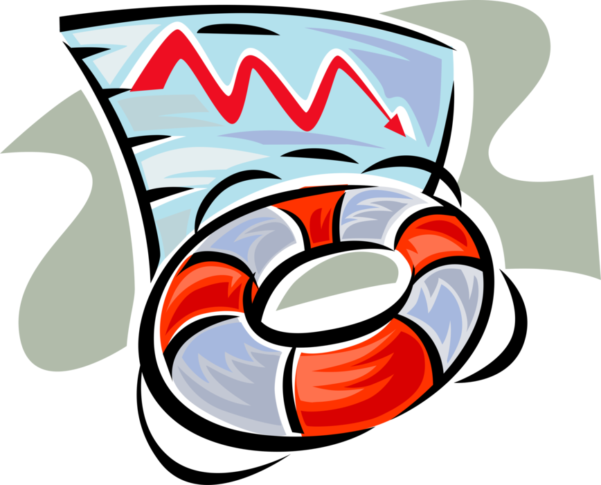 Vector Illustration of Life Ring Preserver Personal Flotation or Floatation Device Can't Save Declining Business Statistics