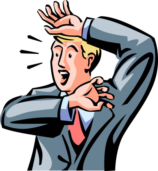 Vector Illustration of Terror-Stricken Businessman Recoils in Abject Fear