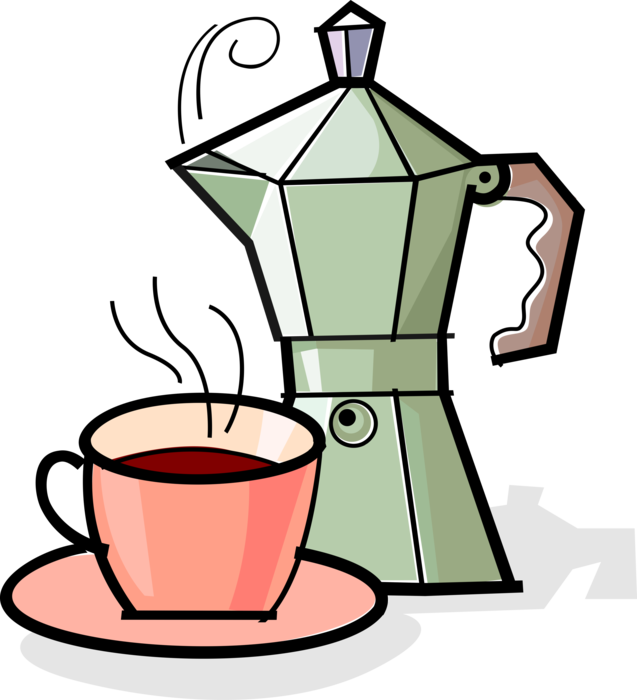 Vector Illustration of Stove-Top Moka Pot Macchinetta Coffee Pot Coffeemaker or Coffee Machine