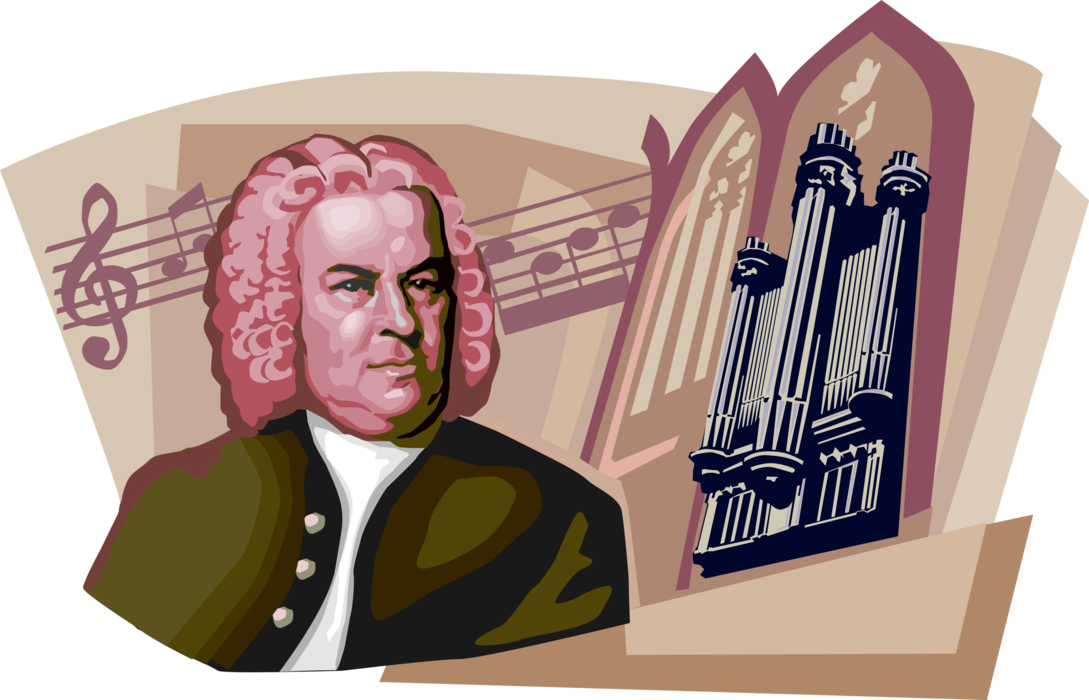 Vector Illustration of Johann Sebastian Bach, German Composer Musician of Baroque Period