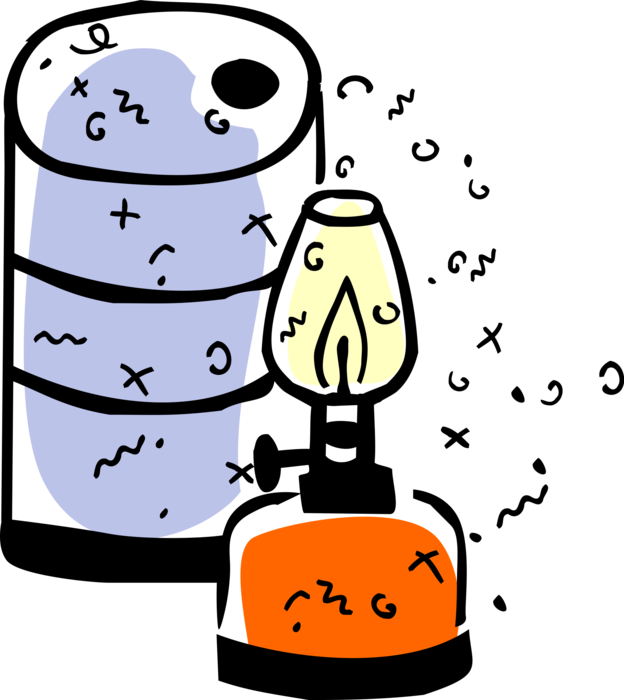 Vector Illustration of Fossil Fuel Petroleum Oil Drum and Propane Fueled Camping Lantern Light