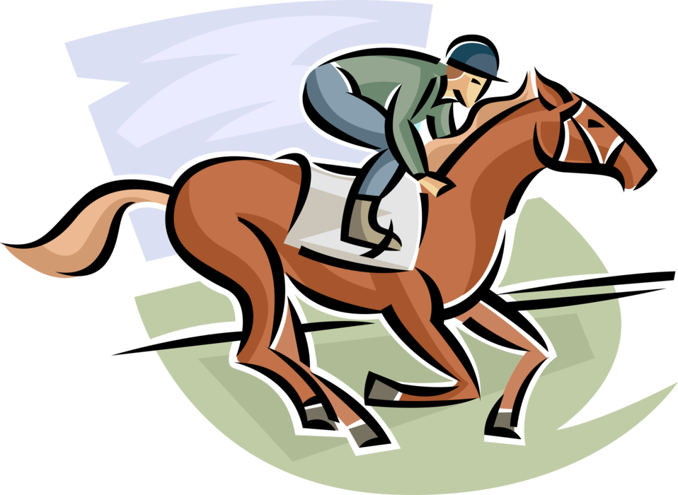 Vector Illustration of Equestrian Horse Race with Jockey on Racetrack Race Track