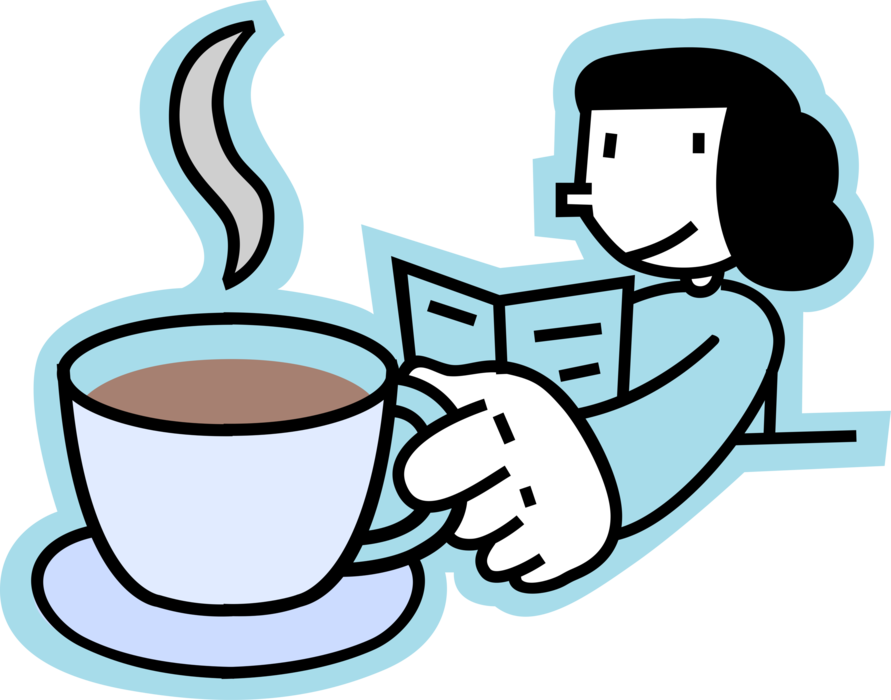 Vector Illustration of Morning Cup of Coffee Reading the Newspaper Current Affairs