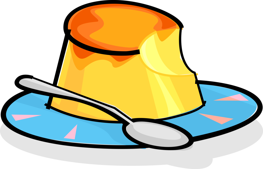 Vector Illustration of Lemon Custard Pudding Cake Dessert on Plate