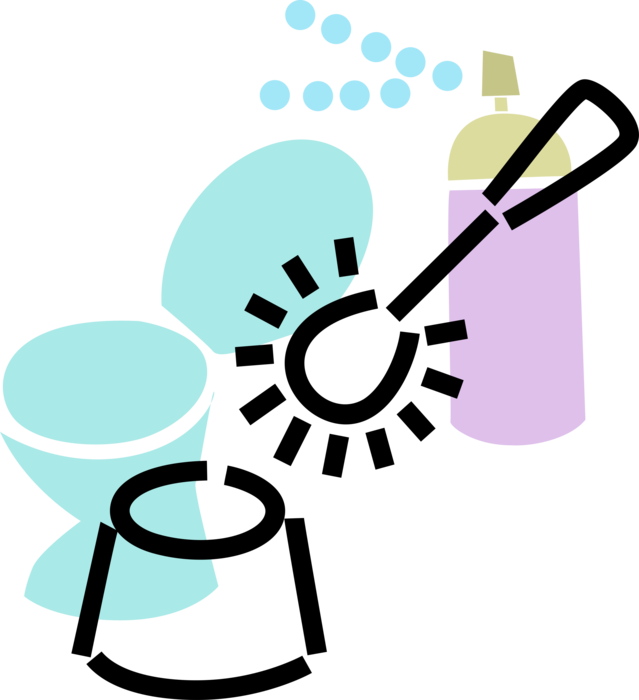 Vector Illustration of Toilet Sanitation Fixture for Disposal of Human Urine and Feces with Toilet Brush, Air Freshener