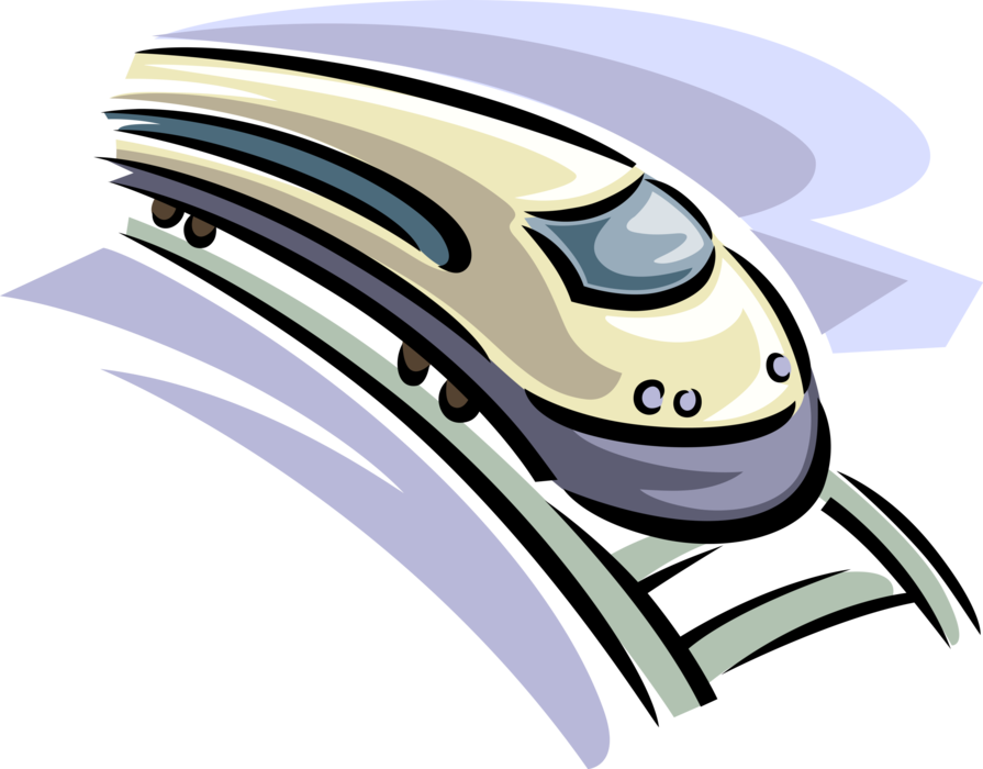 Vector Illustration of High Speed Bullet Train Rail Transport Speeding Locomotive Railway Engine