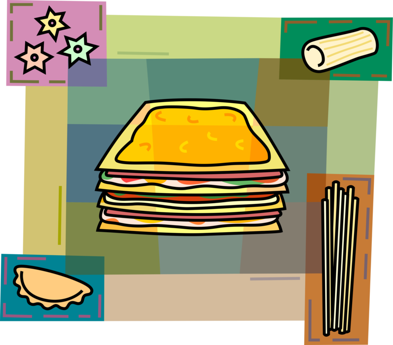 Vector Illustration of Italian Layered Pasta Lasagna Dinner