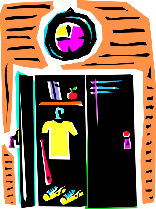 Vector Illustration of School Locker Stores Student's Books for Classroom Studies