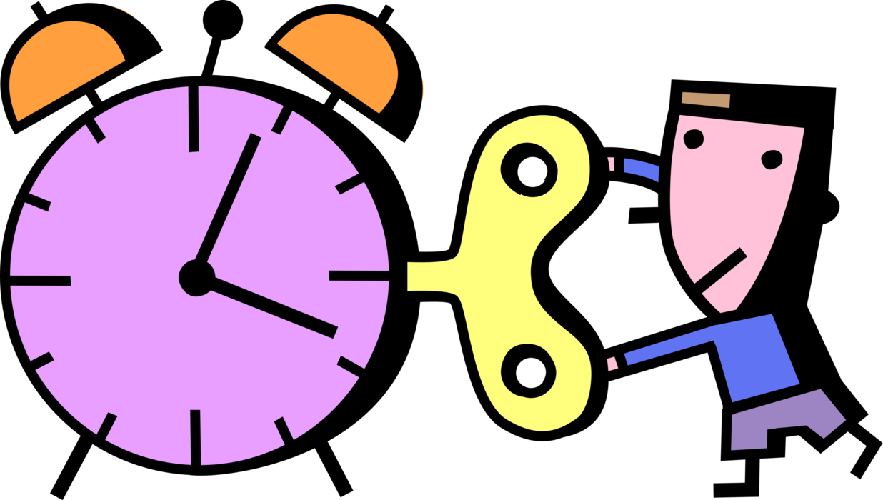 Vector Illustration of Alarm Clock Ringing Its Wake-Up Call with Wind Up Key
