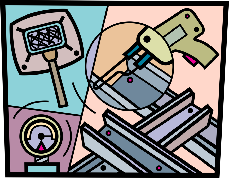 Vector Illustration of Electrically Powered Soldering Gun Solders Metal