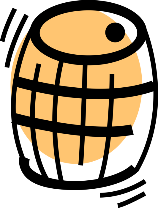 Vector Illustration of Wine Barrel, Cask or Tun Made of Wooden Staves Bound by Hoops