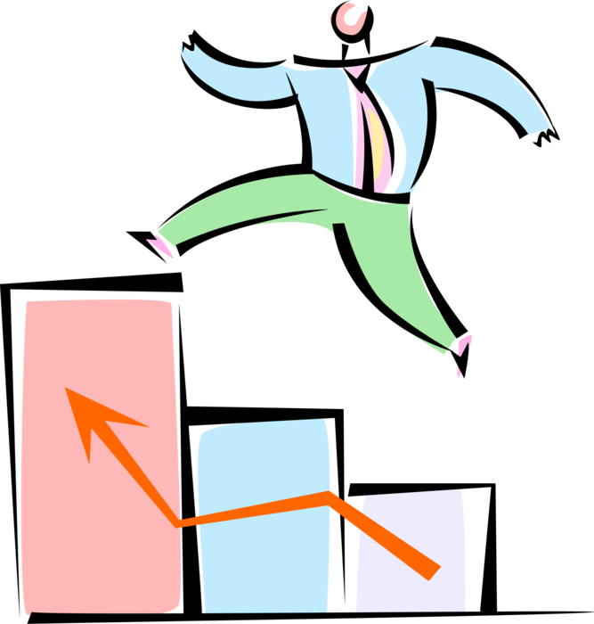 Vector Illustration of Businessman Climbs Stairs to Business Success