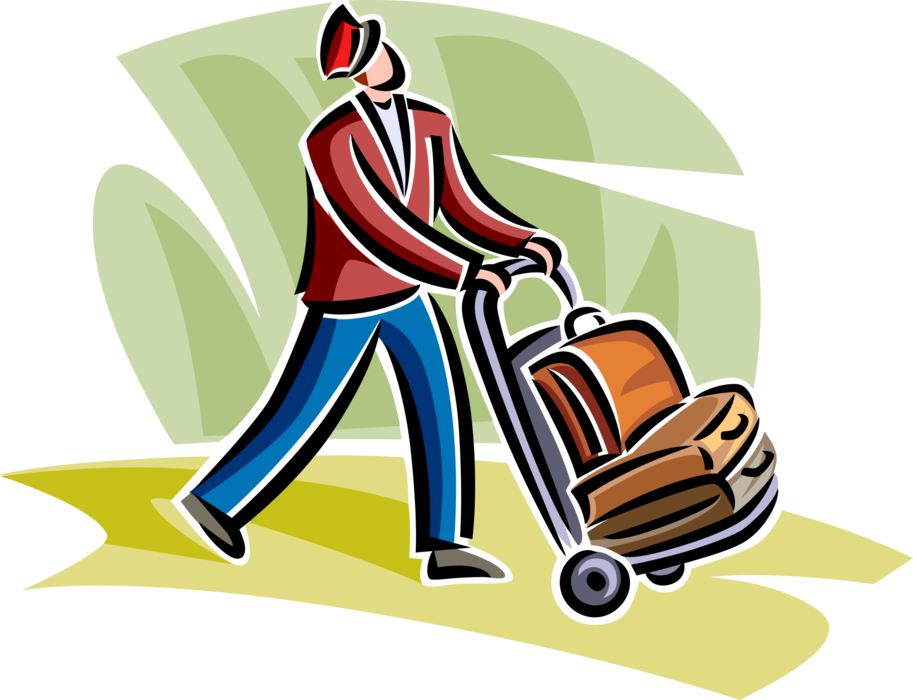 Vector Illustration of Airport Skycap Porter Handles Passenger Luggage and Performs Curb Side Check-In