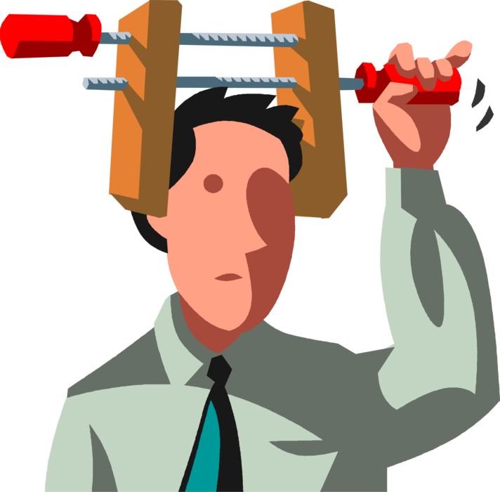 Vector Illustration of Businessman in Squeeze with Head in Toolmaker's Clamp