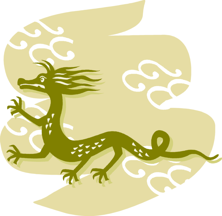 Vector Illustration of Chinese Mythological Dragon Folklore Symbolizes Potent and Auspicious Powers
