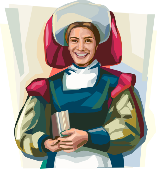 Vector Illustration of Dutch Woman in Traditional Costume, Holland, The Netherlands