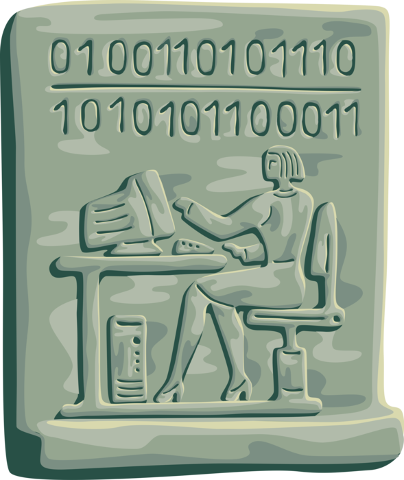 Vector Illustration of Binary Code Computer Programming with Egyptian Hieroglyph Telecommunications Symbols