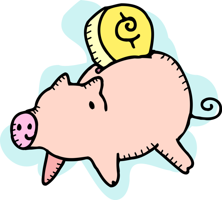 Vector Illustration of Investing and Saving Money with Coin Deposit in Thrift Piggy Bank