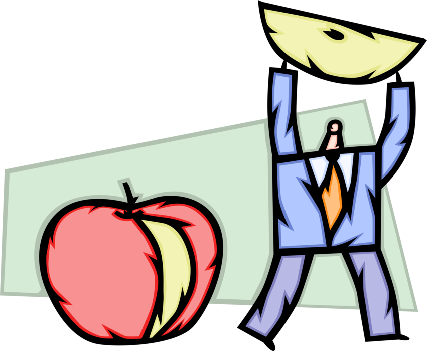Vector Illustration of Businessman Takes Slice of Apple Fruit