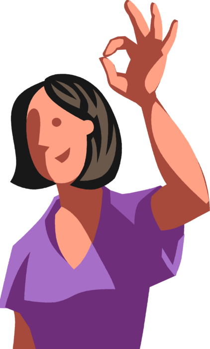 Vector Illustration of Businesswoman Uses Nonverbal Communication Hand Gesture OK Sign