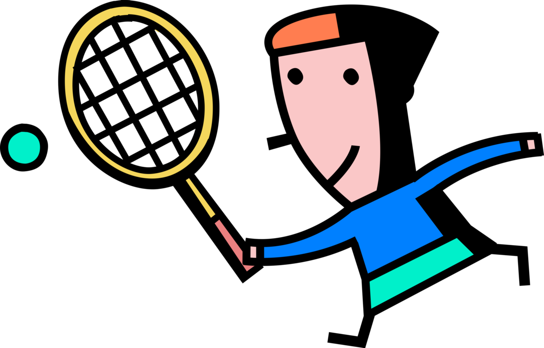Vector Illustration of Tennis Player Swings Racket or Racquet at Ball During Tennis Match