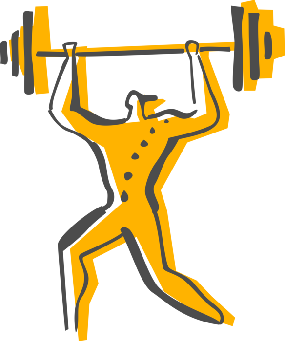 Vector Illustration of Bodybuilding Strongman Weightlifter Lifts Barbell Weights During Physical Fitness Exercise Workout