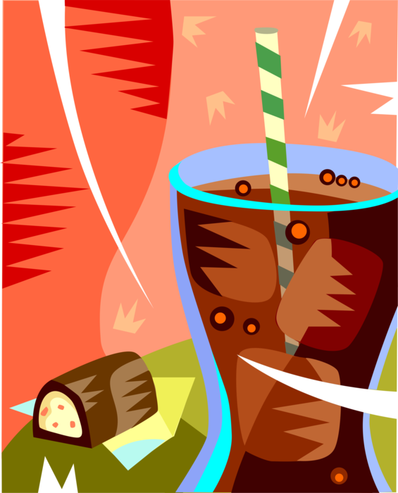 Vector Illustration of Cold Soft Drink Soda Pop Cola Beverage Drink and Dessert Pastry Snack
