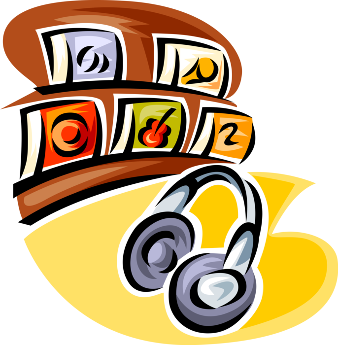Vector Illustration of Headphones with Music Store CD Retail Sales