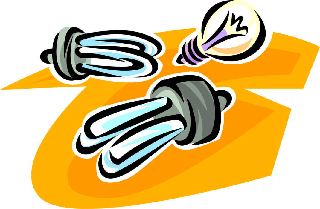 Vector Illustration of Compact Fluorescent Lights Energy Saving Light Bulbs with Incandescent Electric Light Bulb