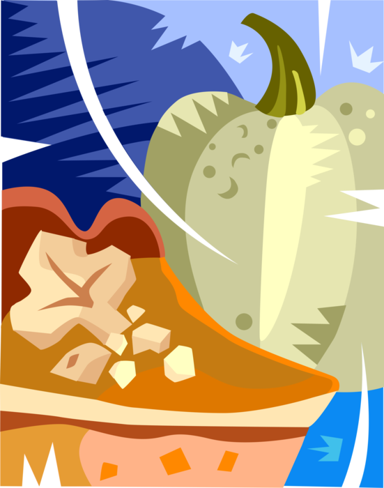 Vector Illustration of Autumn Fall Harvest Squash with Slice of Baked Pie