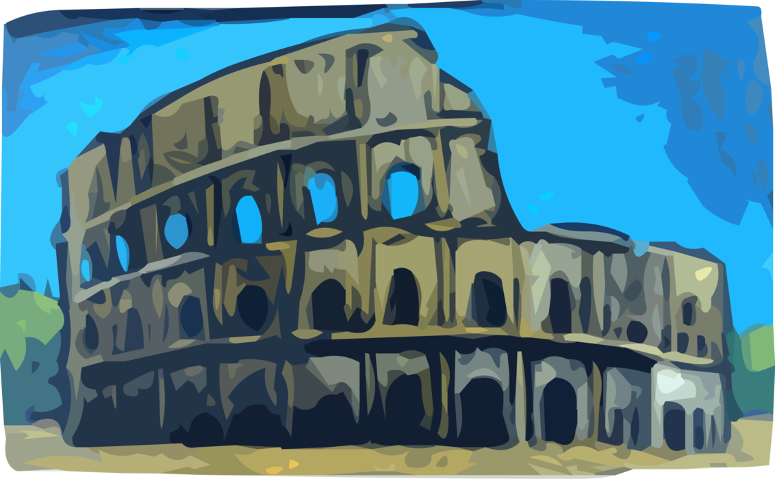 Vector Illustration of Roman Forum Colosseum or Coliseum Flavian Amphitheatre in Rome, Italy