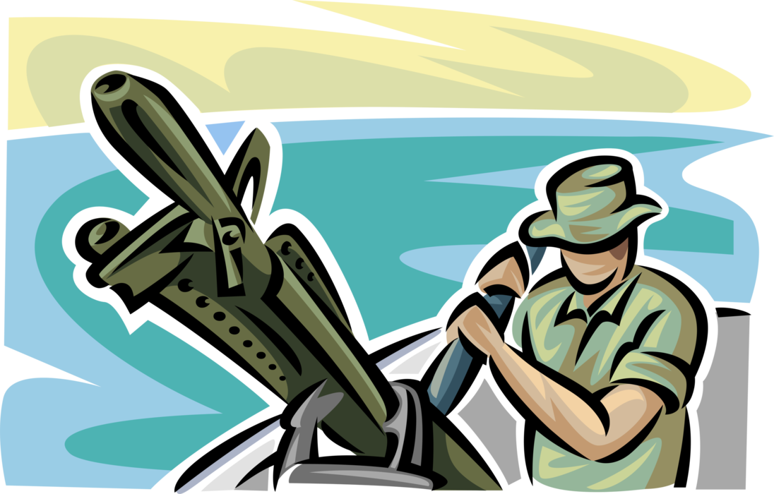 Vector Illustration of United States Navy Marine Prepares Naval Anti-Aircraft Gun for Counter-Air Defence