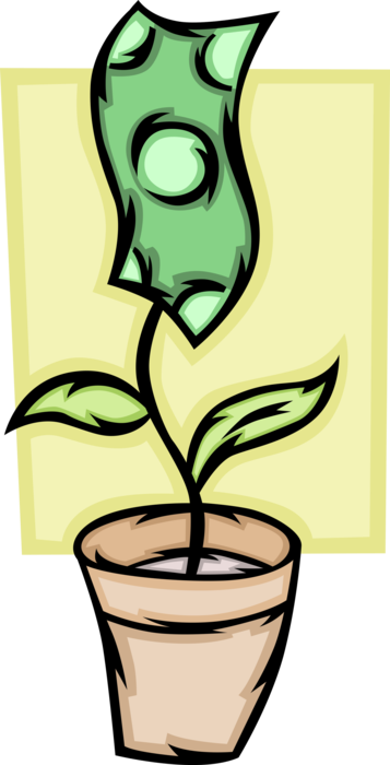 Vector Illustration of Potted Money Flower Proves that Money Can Grow on Trees