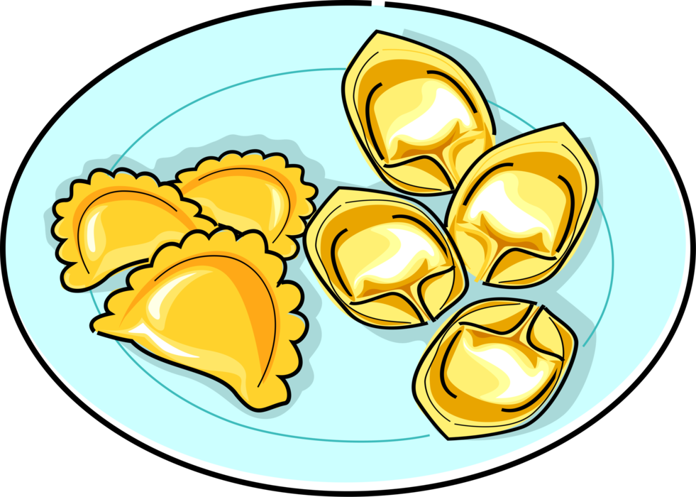 Vector Illustration of Russian Cuisine Pelmeni Meat Dumplings Wrapped in Thin, Unleavened Dough