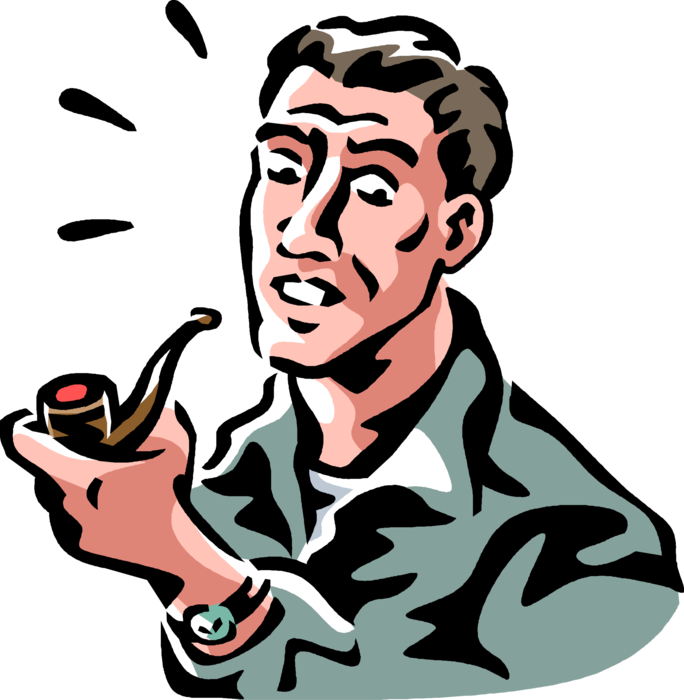 Vector Illustration of Man Smokes Tobacco Pipe