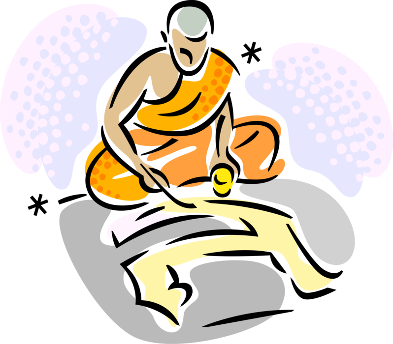 Vector Illustration of Buddhist Monk Dedicated to Life of Serving Others Paints Picture