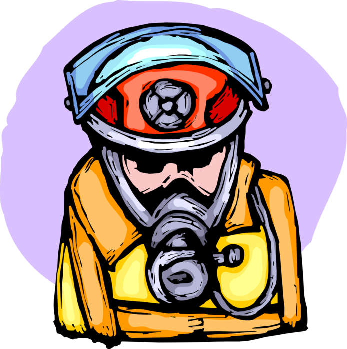 Vector Illustration of Firefighter Fireman with Fire Helmet and Breathing Respirator