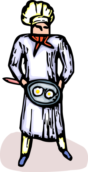 Vector Illustration of Culinary Restaurant Chef with Frying Pan and Fried Eggs Food