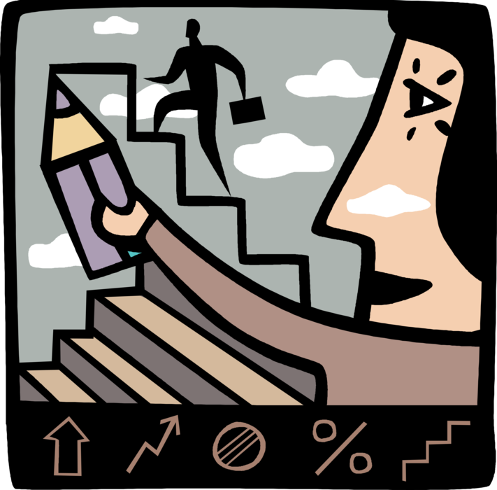 Vector Illustration of Drawing Staircase Pathway to Climb Stairs to Corporate Success