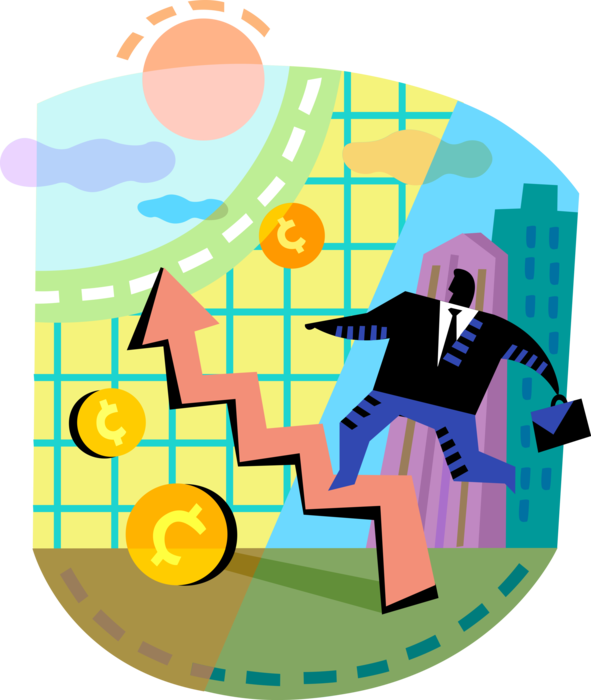Vector Illustration of Businessman Contributes to Infographic Sales Profit Chart Financial Revenue Sales Profit Growth Arrow
