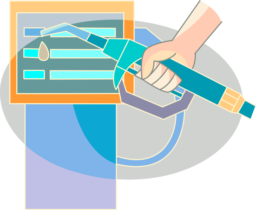 Vector Illustration of Hand with Gasoline Petroleum Fossil Fuel Service Station Gas Pump and Hose