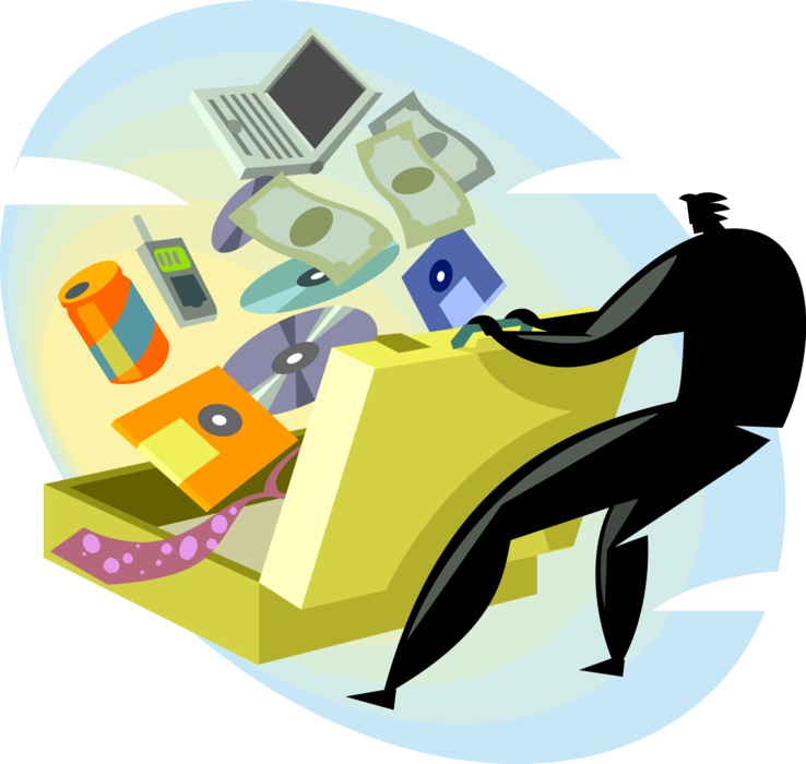 Vector Illustration of Businessman Opens Briefcase with Digital Technology and Cash Money