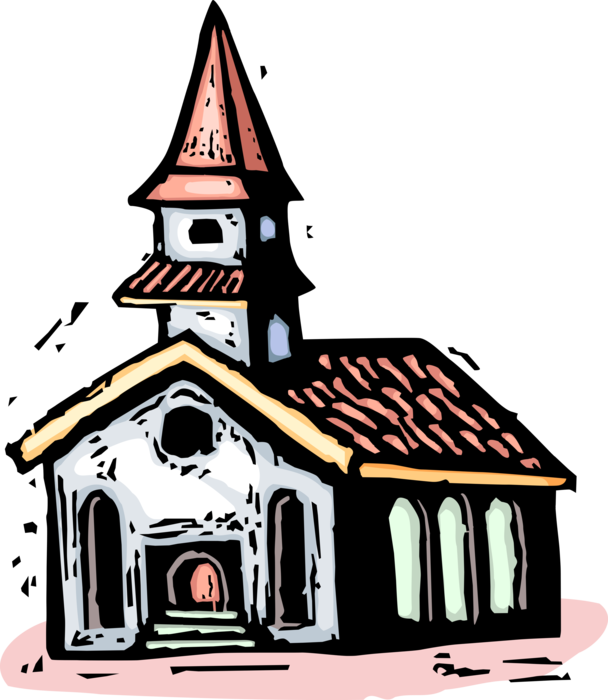 Vector Illustration of Christian Religion Church House of Worship with Steeple