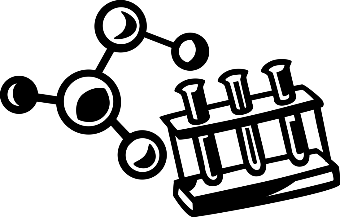 Vector Illustration of Science Laboratory Test Tubes and Molecule Atoms Held Together by Chemical Bonds