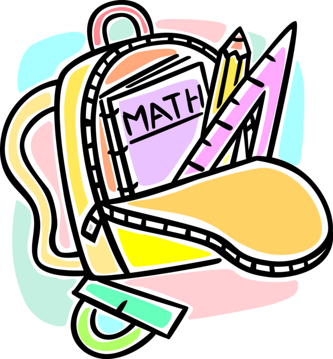 Vector Illustration of Student School Backpack Knapsack Carries Math Book, Pencil and Rulers