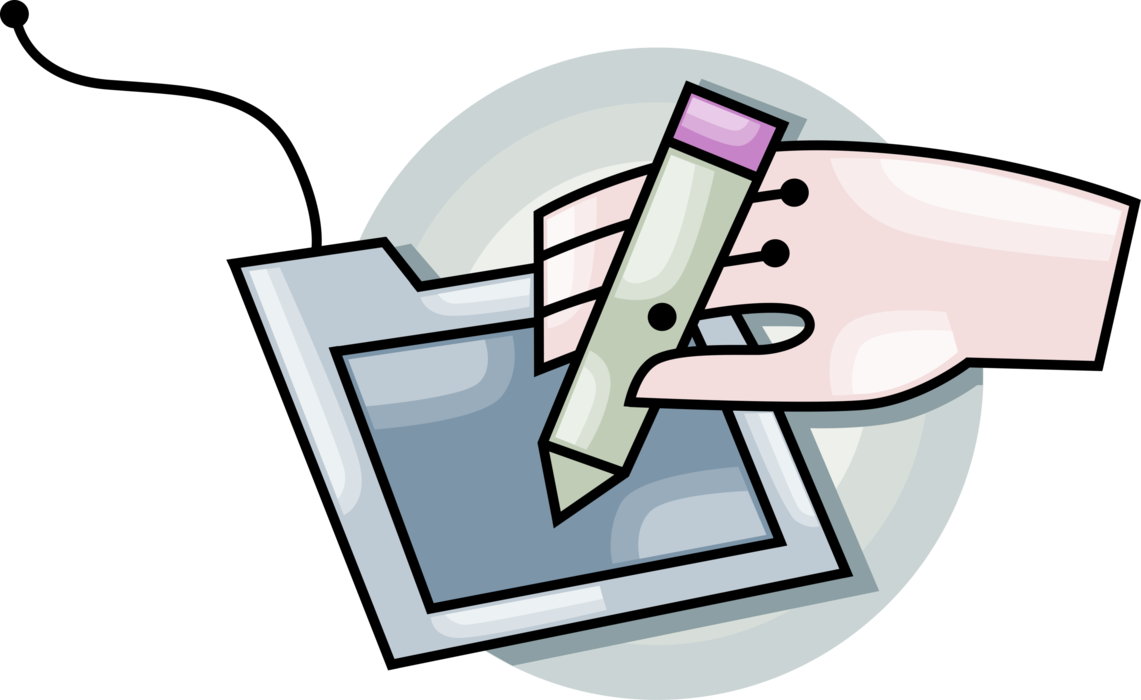 Vector Illustration of Hand Draws with Digitizing Graphics Tablet and Pen Stylus